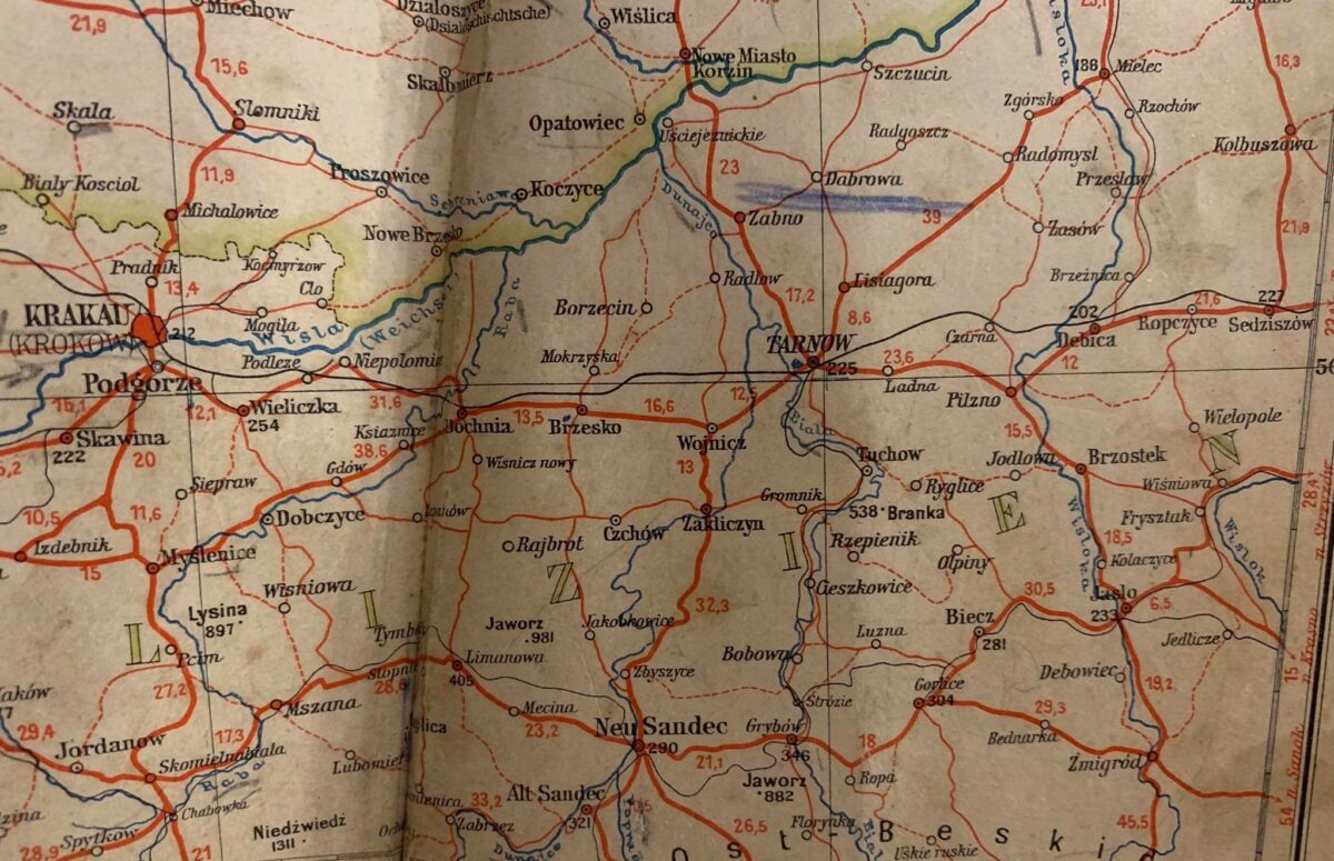 Zakliczyn na mapie z Continental Atlas z 1907 roku