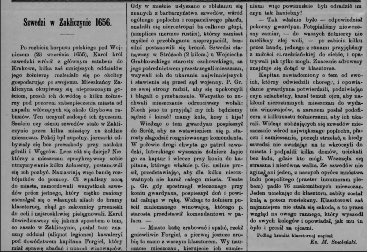 1887 03 20 Unia Szwedzi W Zakliczynie