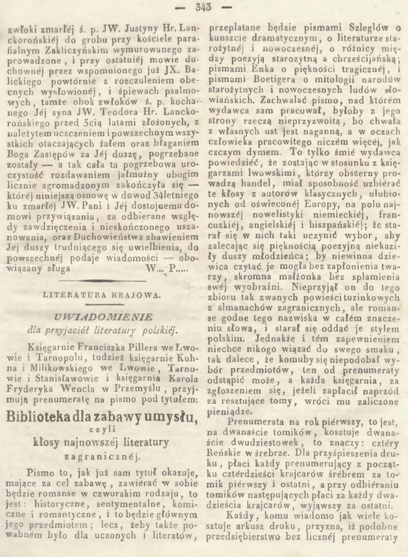Justyna Lanckoronska Pogrzeb 1829 Rok Gazeta Rozmaitosci 6