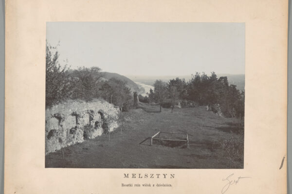 5a MELSZTYN 1900 1905 zamek Leliwitow czyli Tarnowskich i Melsztynskich nastepnie Jordanow Tarlow fragment ruin po lewej na pierwszych planach teren dawnego dziedzinca